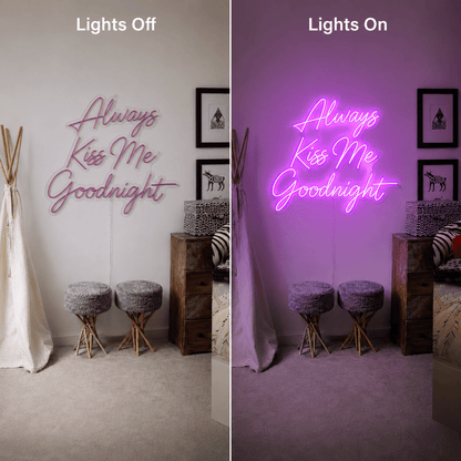 Always Kiss Me Goodnight Word Art Bedroom Decor LED Neon Sign - Shineneon