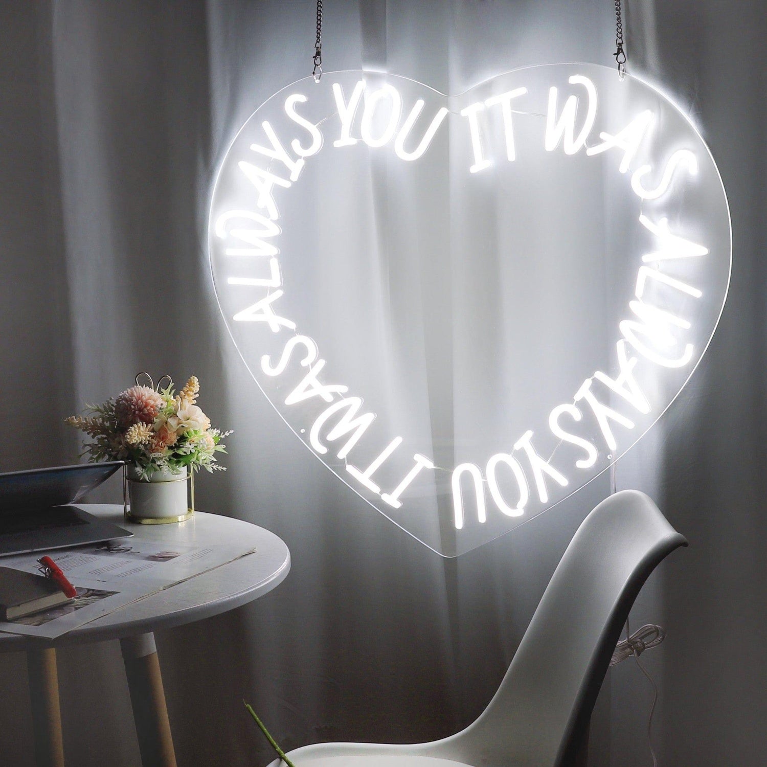 Always You White Heart Led Neon Sign For Green Wall Decor | Shineneon