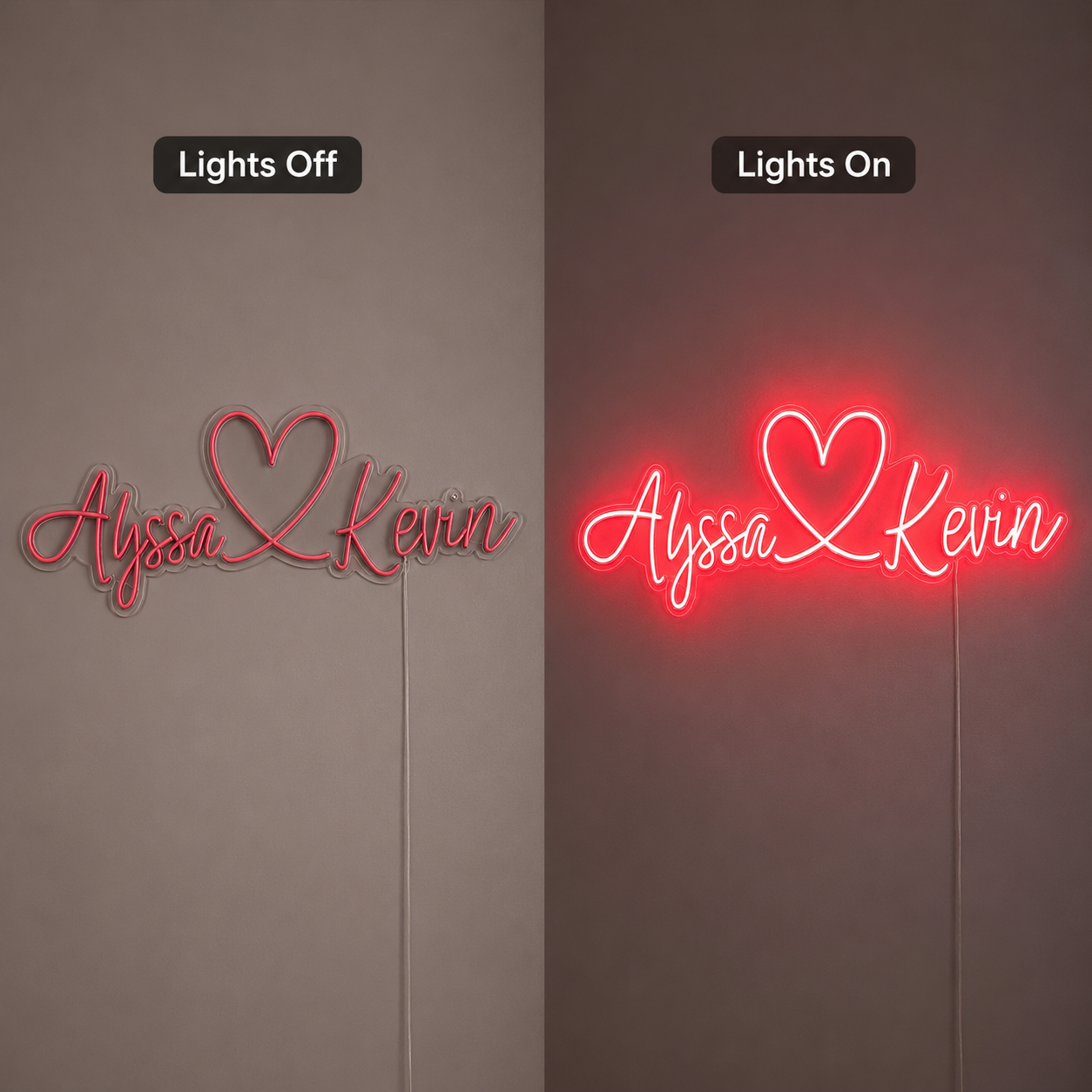 Alyssa Kevin LED Neon Sign - 06 Day Night Comparison