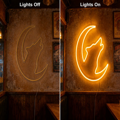Amber Wolf Moon Neon Sign LED Neon Sign day and night comparison