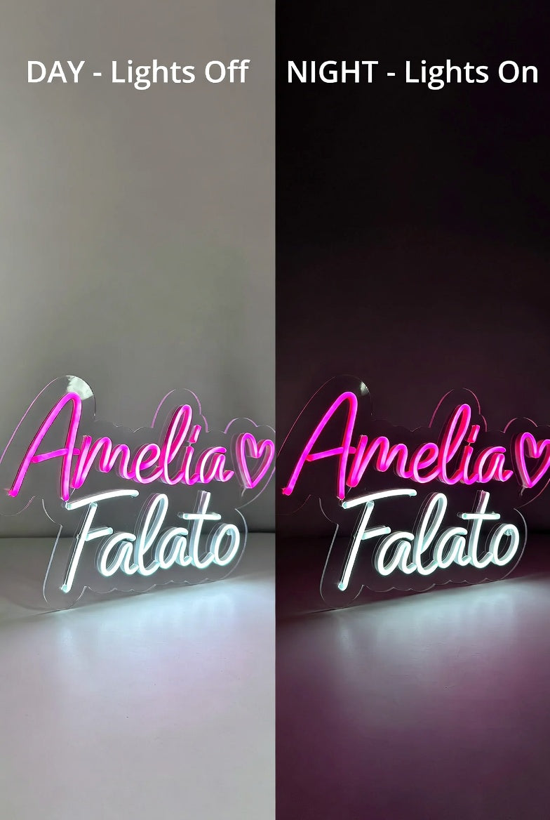 Amelia Falato LED Neon Sign - 06 Day Night Comparison