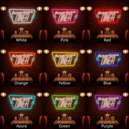 American Diner LED Neon Sign day and night comparison