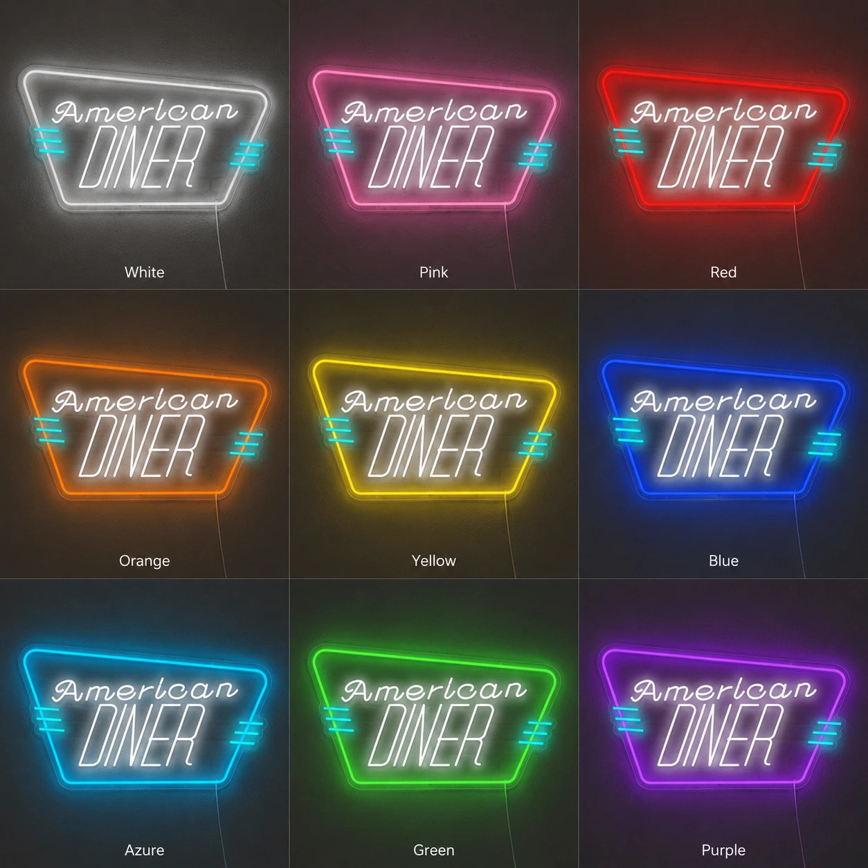 American Diner Wall Neon Sign LED Neon Sign color grid