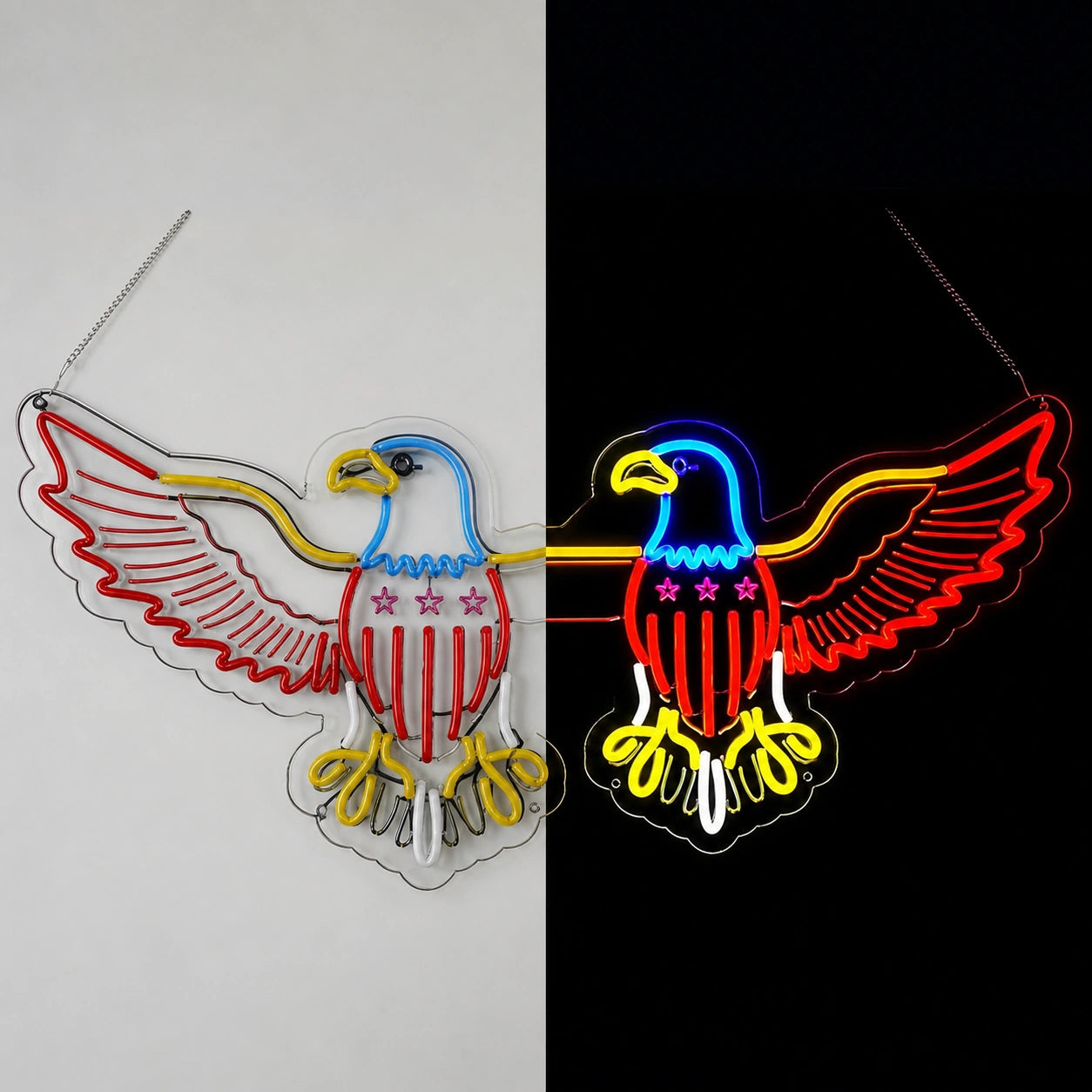 American Eagle Stars And Stripes Vintage LED Neon Sign day and night comparison