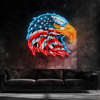 American Flag Eagle Head Uv Printed Led Neon Sign Artwork For Patriotic Home Bar Decor | Shineneon