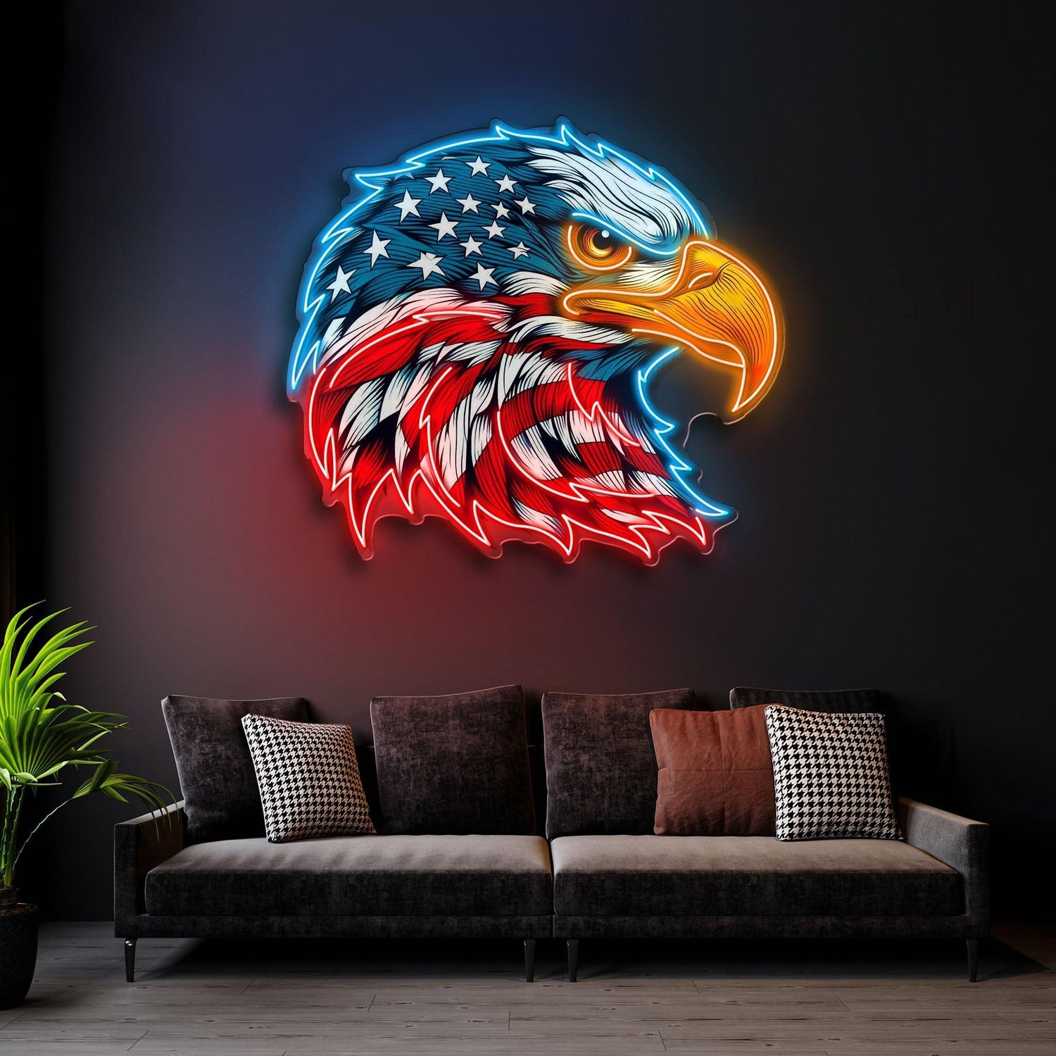 American Flag Eagle Head Uv Printed Led Neon Sign Artwork For Patriotic Home Bar Decor | Shineneon