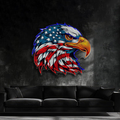 American Flag Eagle Head Uv Printed Led Neon Sign Artwork For Patriotic Home Bar Decor | Shineneon