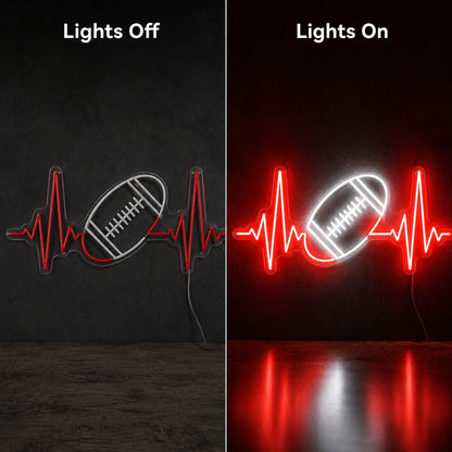 American Football Heartbeat Man Cave LED Neon Sign day and night comparison