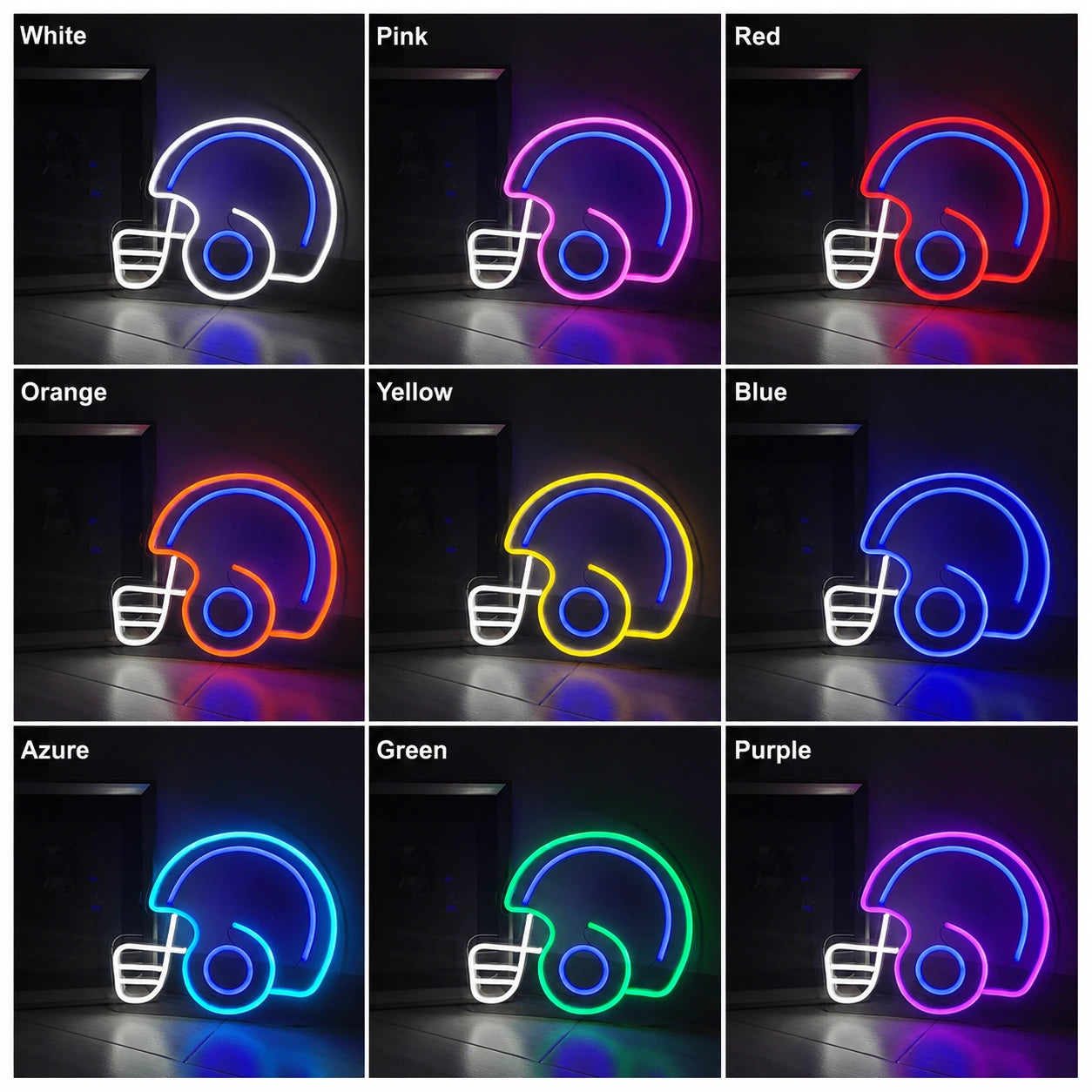 American Football Helmet Side Profile LED Neon Sign day and night comparison