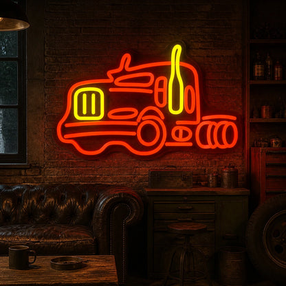 American Road Semi Truck Vintage LED Neon Sign real lifestyle scene