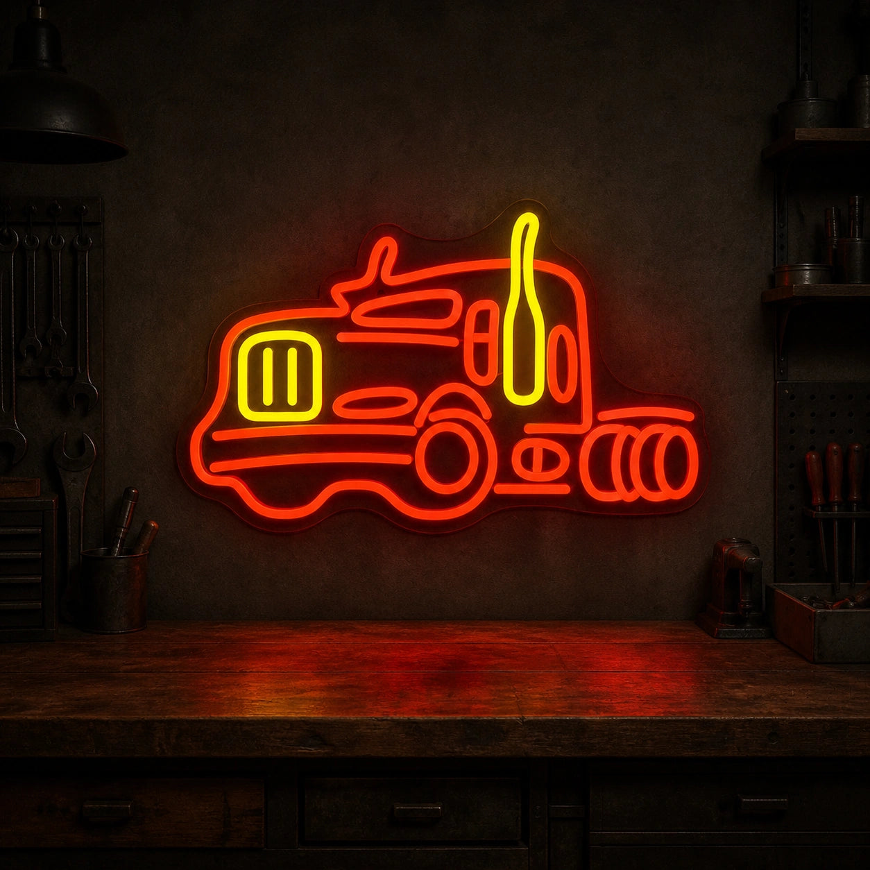 American Road Semi Truck Vintage LED Neon Sign size image