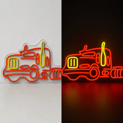 American Road Semi Truck Vintage LED Neon Sign day and night comparison