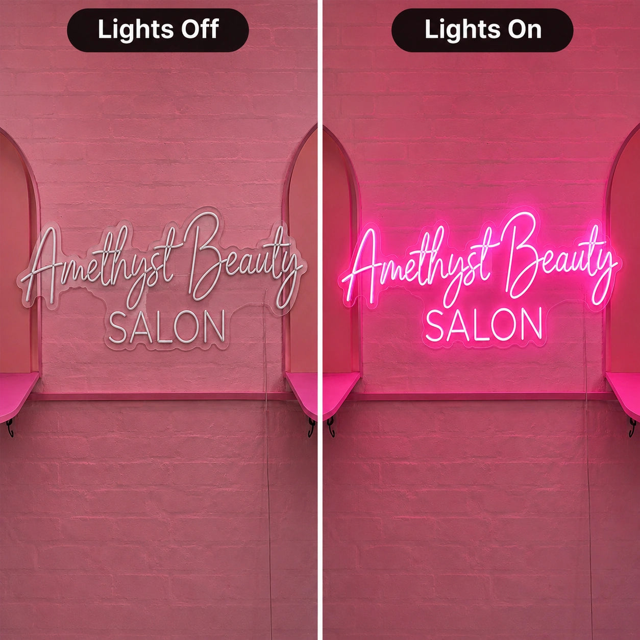 Amethyst Beauty Salon LED Neon Sign - 06 Day Night Comparison