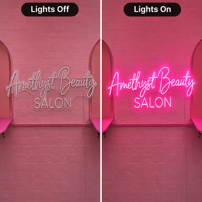 Amethyst Beauty Salon LED Neon Sign - 06 Day Night Comparison