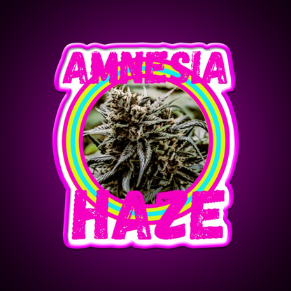 Amnesia Haze Trans 5 Hemp Inspired Green Leaf Led Neon Sign Rgb Color - Neon sign mounted on wall in room