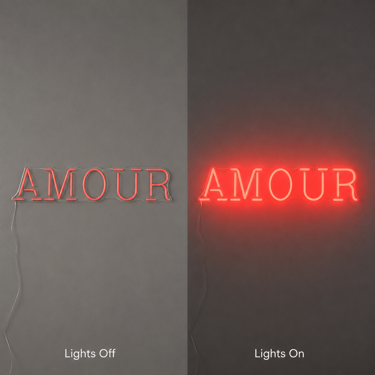 Amour LED Neon Sign Wall Decor - 06 Day Night Comparison