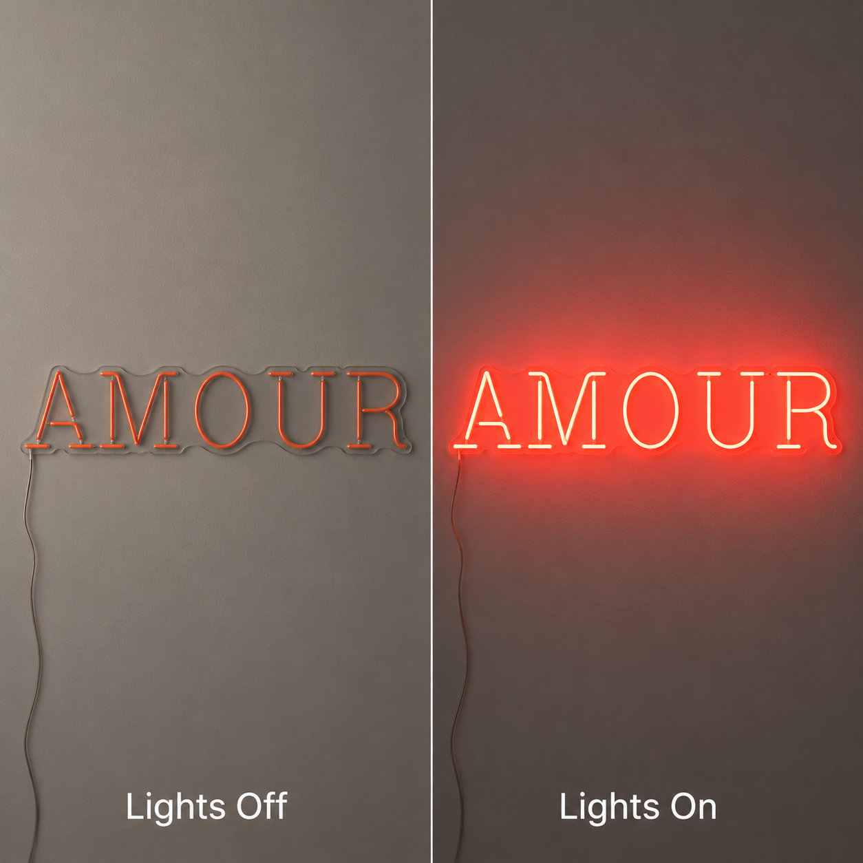 Amour LED Neon Sign Wall Neon Sign - 06 Day Night Comparison