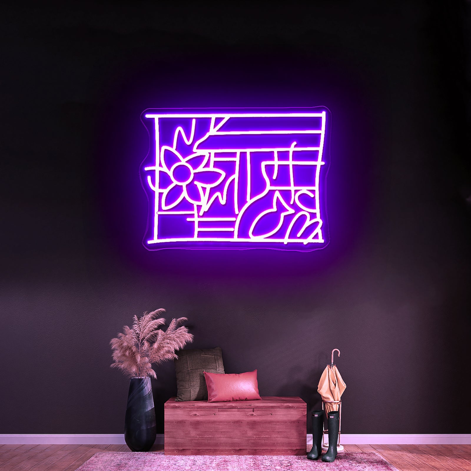 Amour Neon Sign Font Free Customizable - Neon sign mounted on wall in room