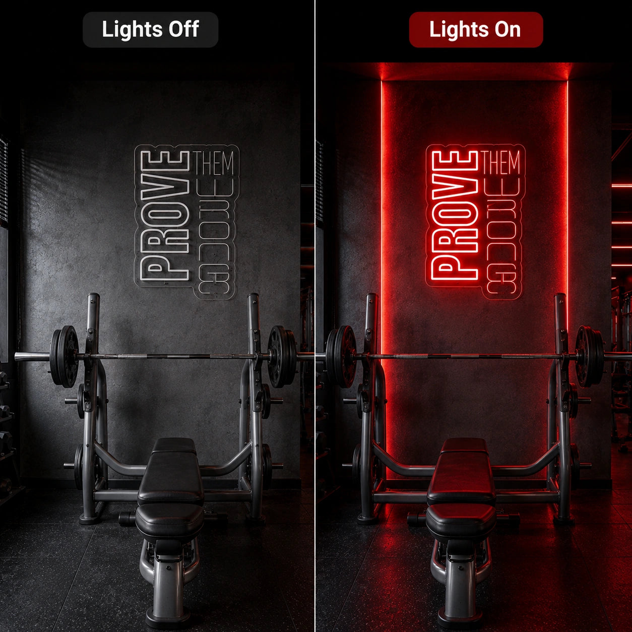 An Empty Gym Room With LED Neon Sign - 06 Day Night Comparison