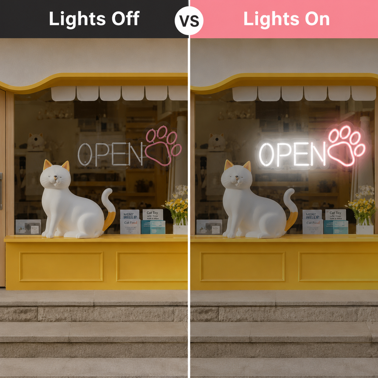 An Open With A LED Neon Sign - 06 Day Night Comparison