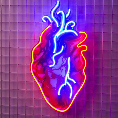 Anatomical Heart Red-Blue-Yellow Uv Printed Led Neon Sign Bar Art Gallery Decor | Shineneon