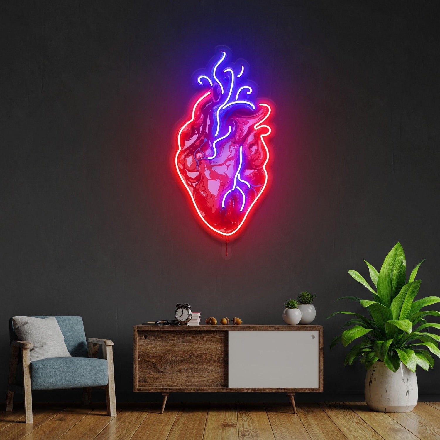 Anatomical Heart Red-Blue-Yellow Uv Printed Led Neon Sign Bar Art Gallery Decor | Shineneon