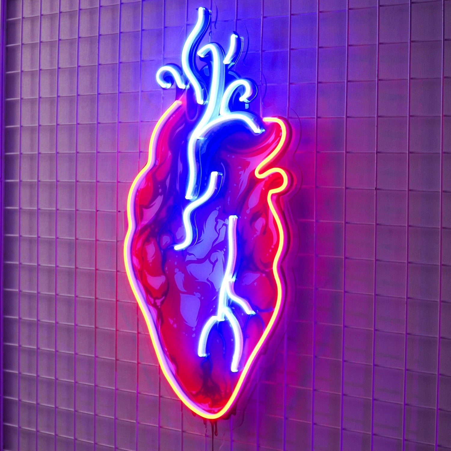 Anatomical Heart Red-Blue-Yellow Uv Printed Led Neon Sign Bar Art Gallery Decor | Shineneon