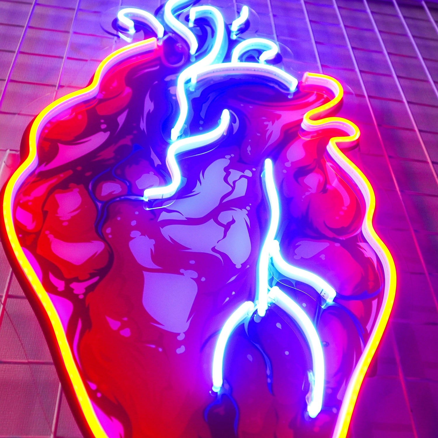 Anatomical Heart Red-Blue-Yellow Uv Printed Led Neon Sign Bar Art Gallery Decor | Shineneon