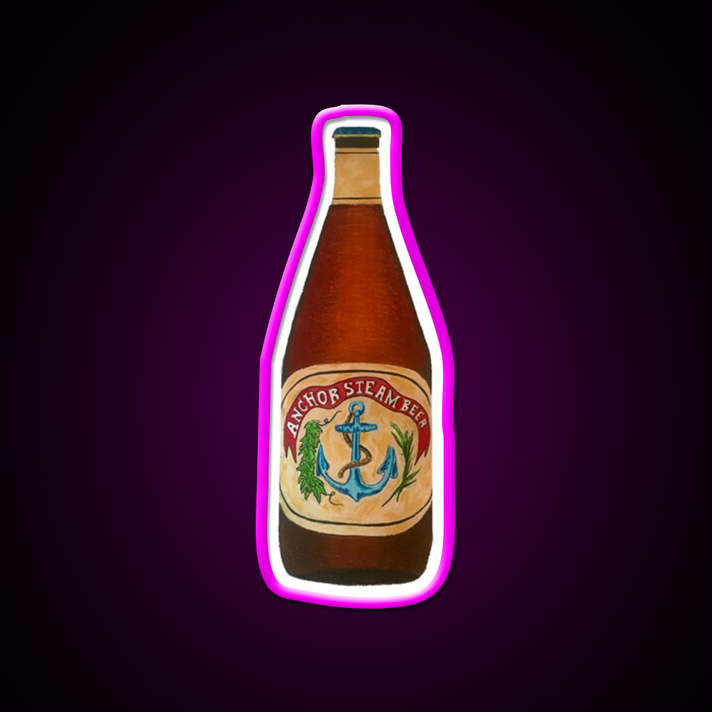 Anchor Steam Bottle Illustration Beer Bar Decor Led Neon Sign Rgb Color - Neon sign mounted on wall in room