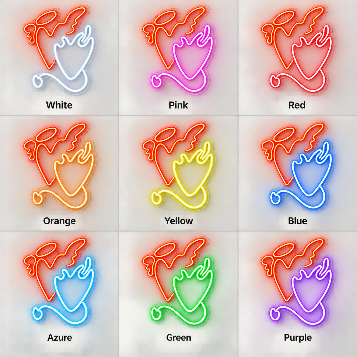 Angel and Demon Heart LED Neon Sign nine color examples