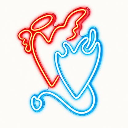 Angel and Demon Heart LED Neon Sign on a plain background