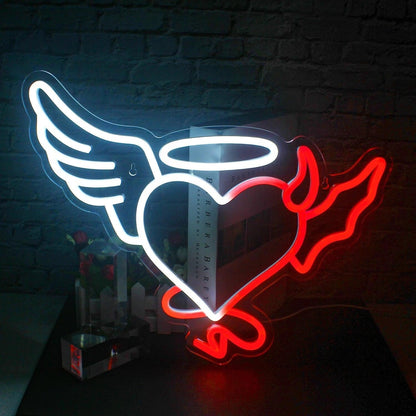 Angel - Devil Heart Led Neon Sign For Home Bar Bedroom Decor - Shineneon