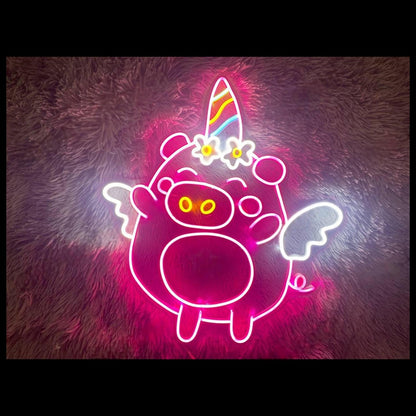 Angel Pig With Unicorn Wings Led Neon Sign For Kids Room Nursery Decor | Shineneon