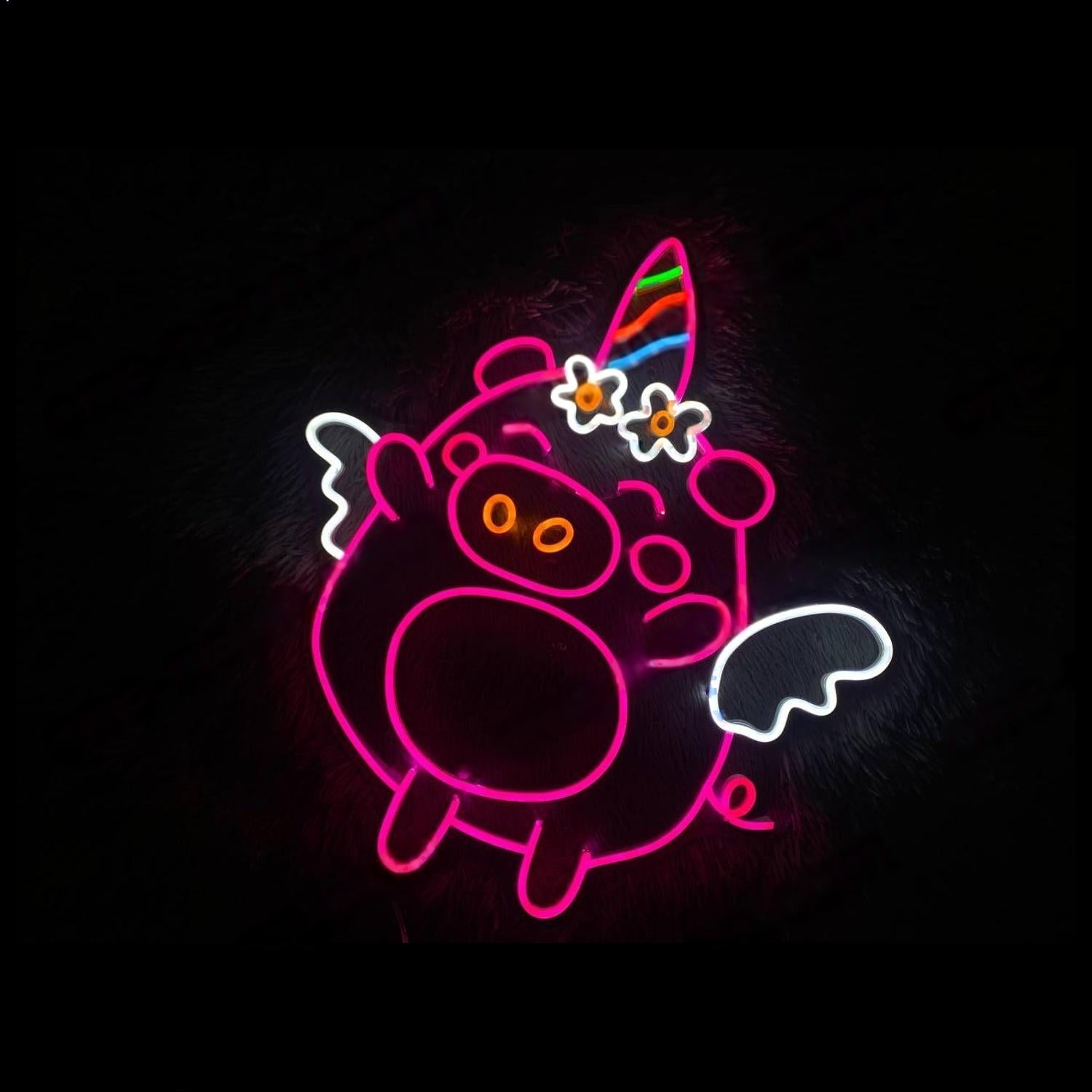 Angel Pig With Unicorn Wings Led Neon Sign For Kids Room Nursery Decor | Shineneon