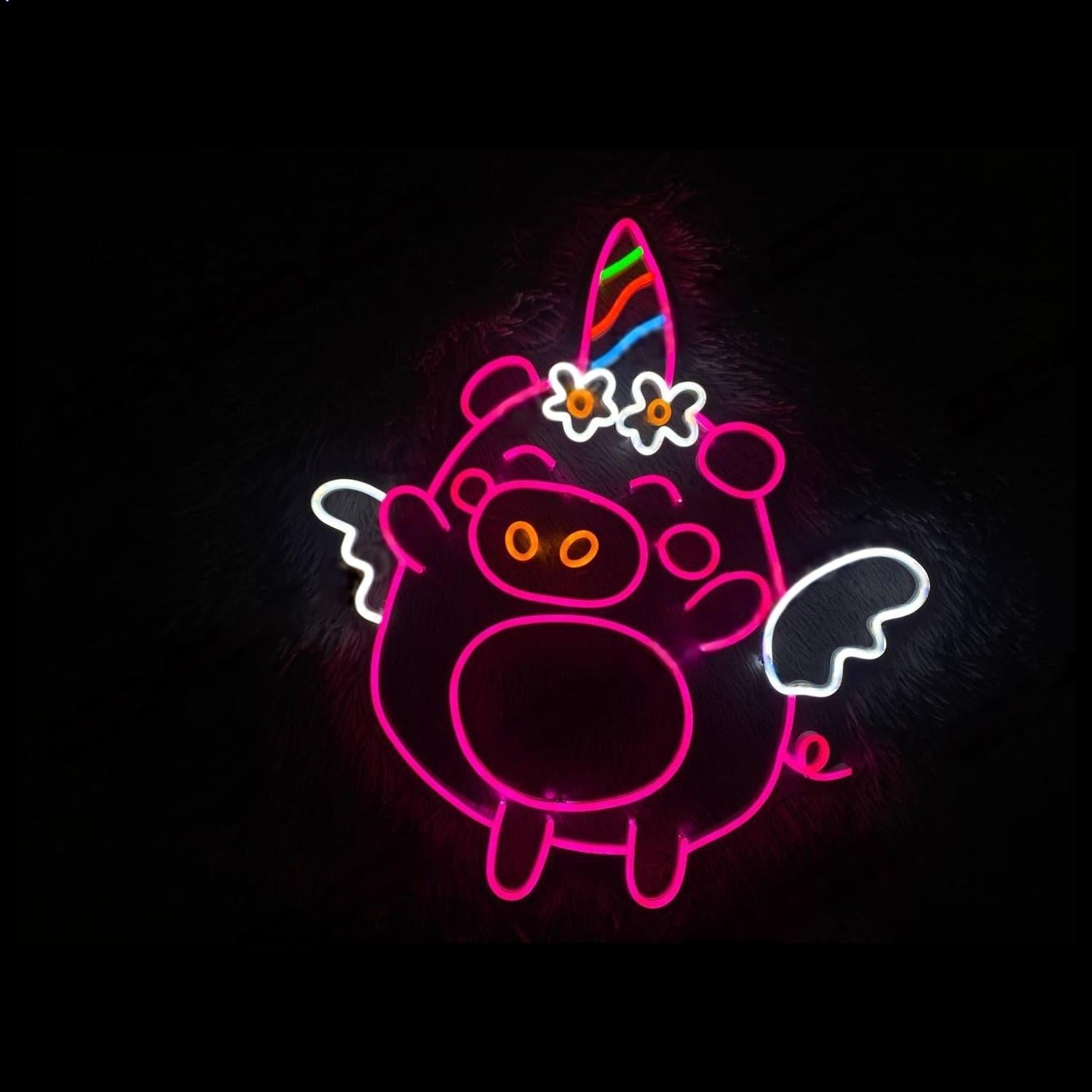 Angel Pig With Unicorn Wings Led Neon Sign For Kids Room Nursery Decor | Shineneon
