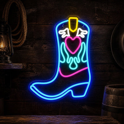 Angel Winged Cowboy Boot Vintage LED Neon Sign high-converting product image