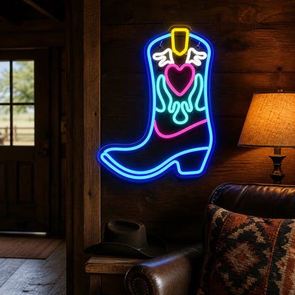Angel Winged Cowboy Boot Vintage LED Neon Sign real lifestyle scene