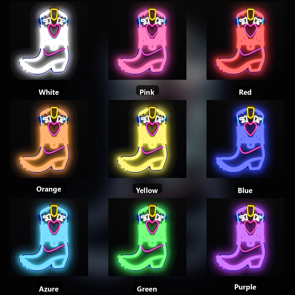 Angel Winged Cowboy Boot Vintage LED Neon Sign color grid