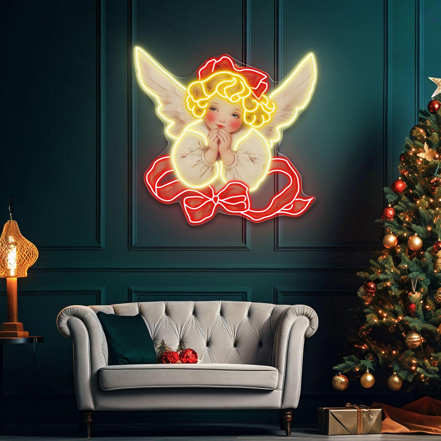 Angelic Christmas Blessings Uv Printed Led Neon Sign Artwork For Home Decor | Shineneon