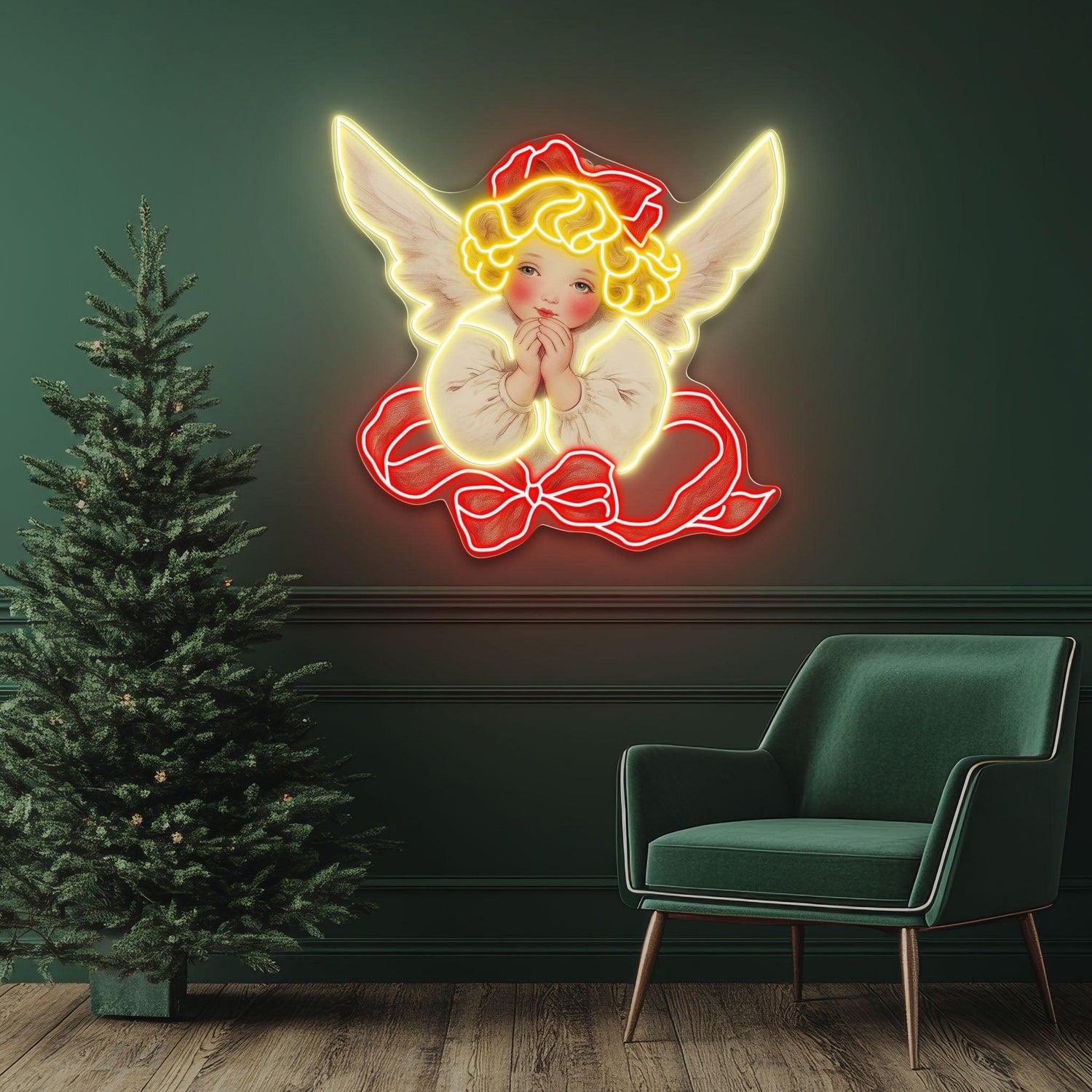 Angelic Christmas Blessings Uv Printed Led Neon Sign Artwork For Home Decor | Shineneon