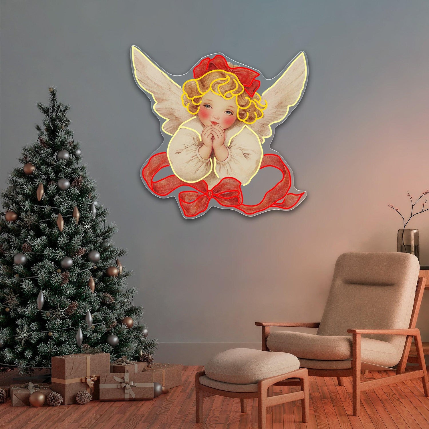 Angelic Christmas Blessings Uv Printed Led Neon Sign Artwork For Home Decor | Shineneon