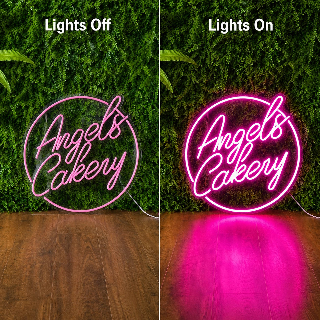 Angels Bakery LED Neon Sign - 06 Day Night Comparison