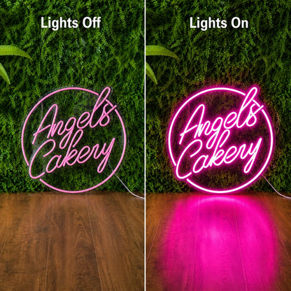 Angels Bakery LED Neon Sign - 06 Day Night Comparison