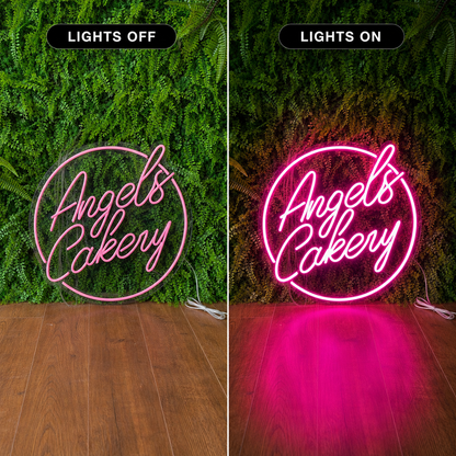 Angels Cakery LED Neon Sign - 06 Day Night Comparison