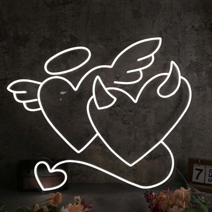 Angle And Devil Heart White Neon Sign | Shineneon