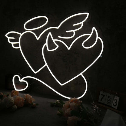 Angle And Devil Heart White Neon Sign | Shineneon