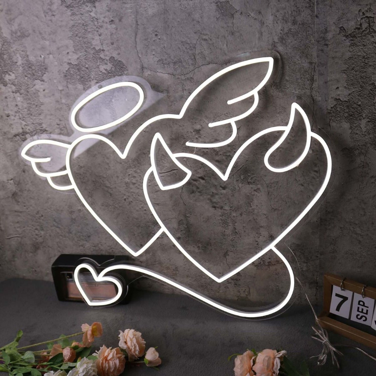 Angle And Devil Heart White Neon Sign | Shineneon