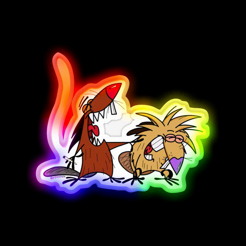 Angry Beavers Weed Cartoon Hemp Inspired Green Leaf Led Neon Sign Rgb Color - LED neon sign close-up detail