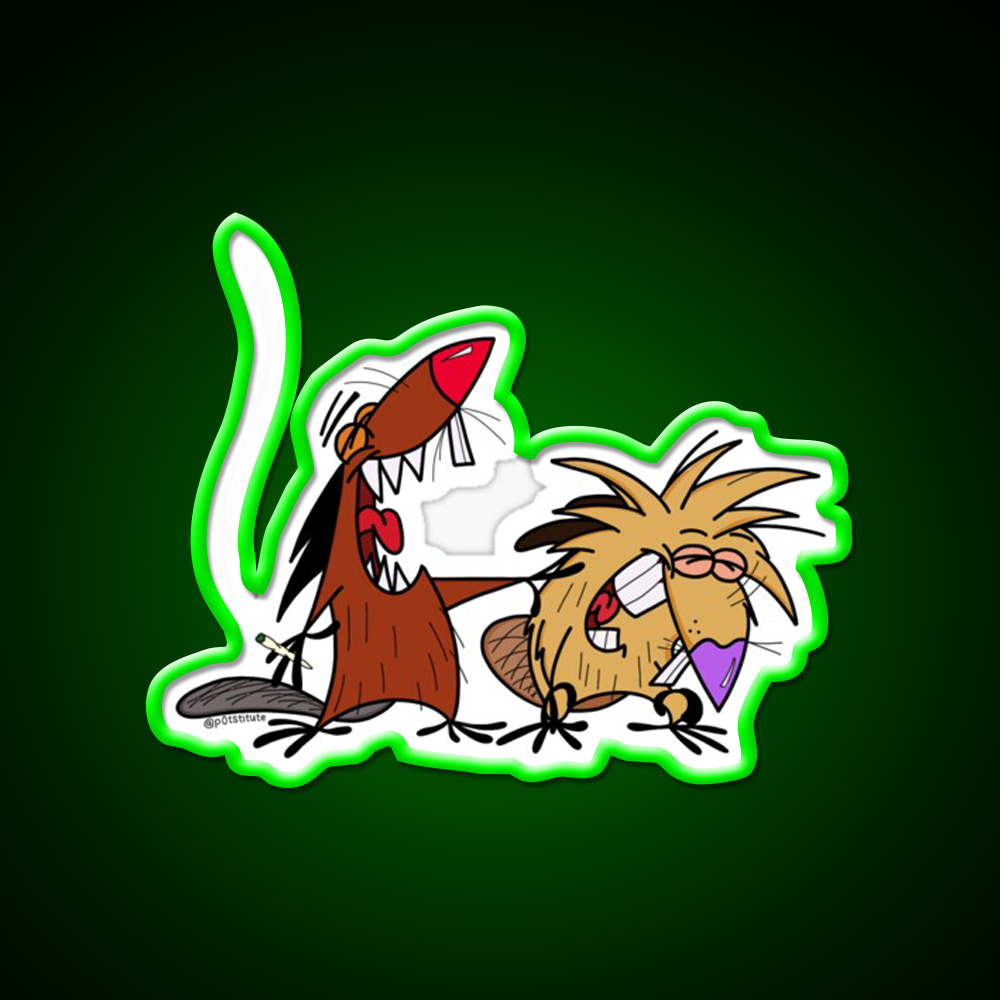 Angry Beavers Weed Cartoon Hemp Inspired Green Leaf Led Neon Sign Rgb Color - LED neon sign view 8