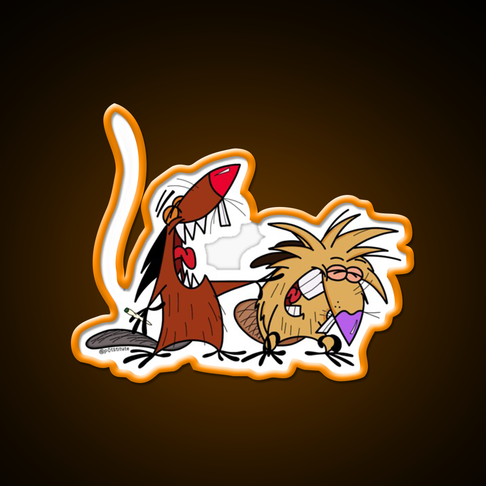 Angry Beavers Weed Cartoon Hemp Inspired Green Leaf Led Neon Sign Rgb Color - LED neon sign view 6